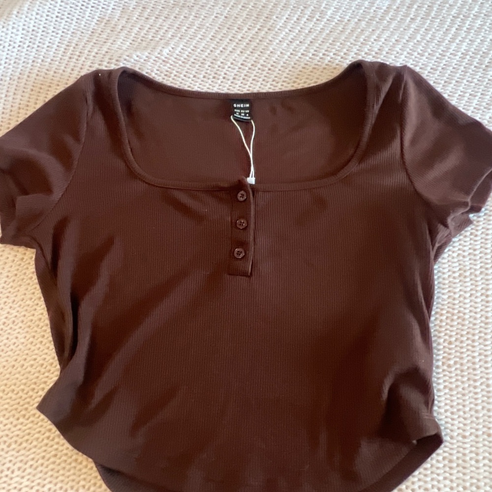 H&M Brown Buttoned Crop Bodysuit